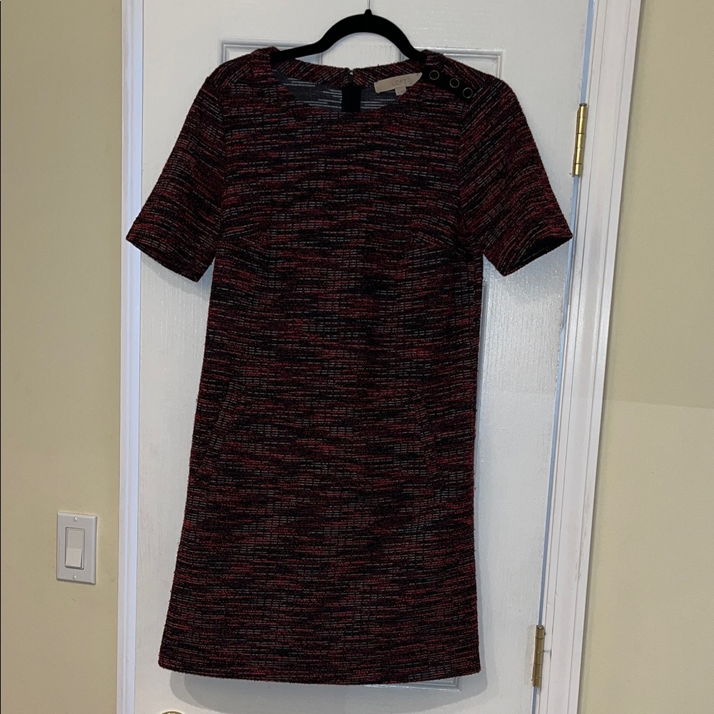 LOFT Black and Red Textured Mini Dress